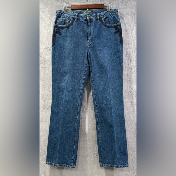 Lauren Ralph Lauren Denim - Vintage Ralph Lauren Jeans Women’s Size 12 Embroidered Pockets Wide Straight Leg